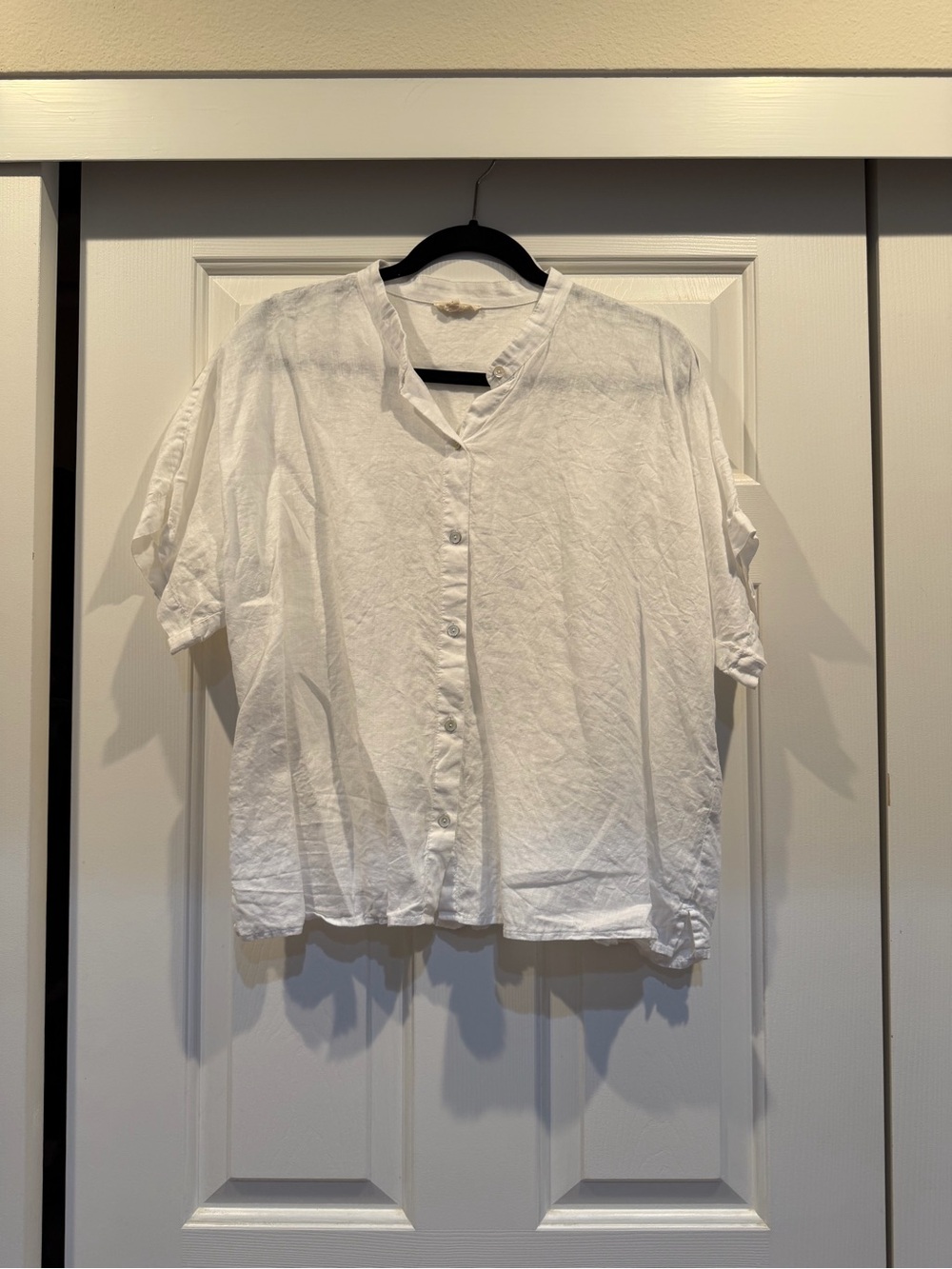 Eileen Fisher White Linen Button-Front Relaxed Boxy Shirt